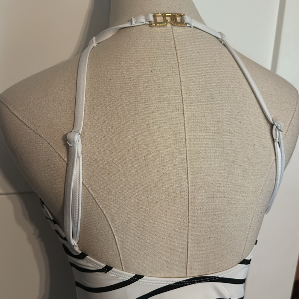 Lauren Ralph Lauren Breton Black and White Striped One-Piece 12 halter Swimsuit - Picture 10 of 15